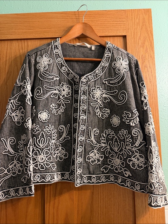 Soft Surroundings Jackets & Blazers - Soft Surroundings Black wash Jacket with White Embroidery